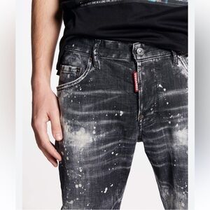 DSQUARED2 Ibrahimovic Icon Black Jeans with White Paint-Splatter